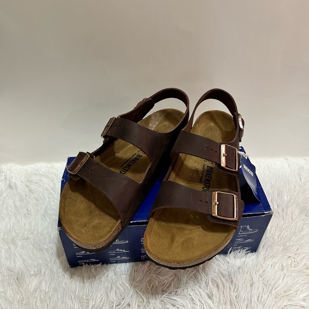 MENS WOMENS Birkenstock Milano BS Leather Brown Sandals SIZE 43